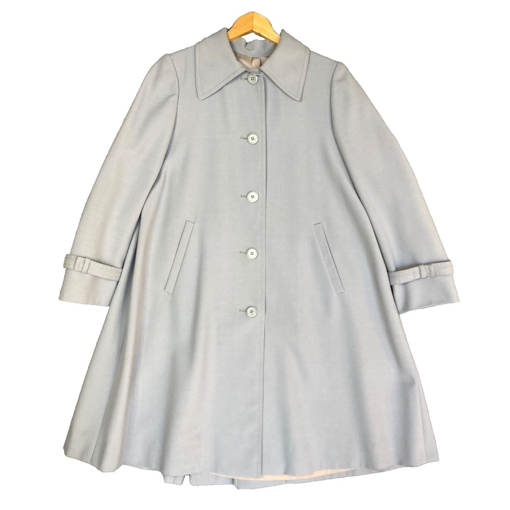 VTG 60s J Tiktiner Wool Swing Coat Women M Trapeze Mod Old Hollywood Powder Blue